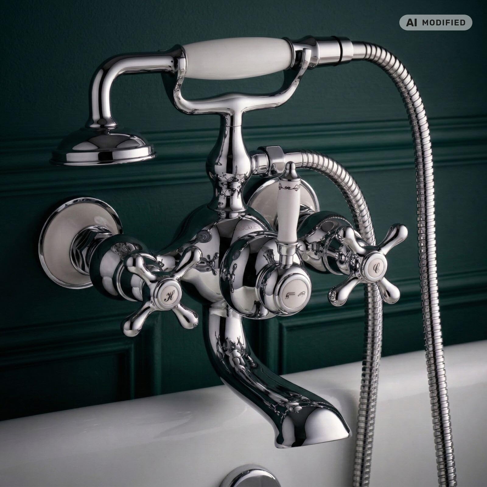 Grifo para bañera con dos mandos, diseño retro, cromado plateado