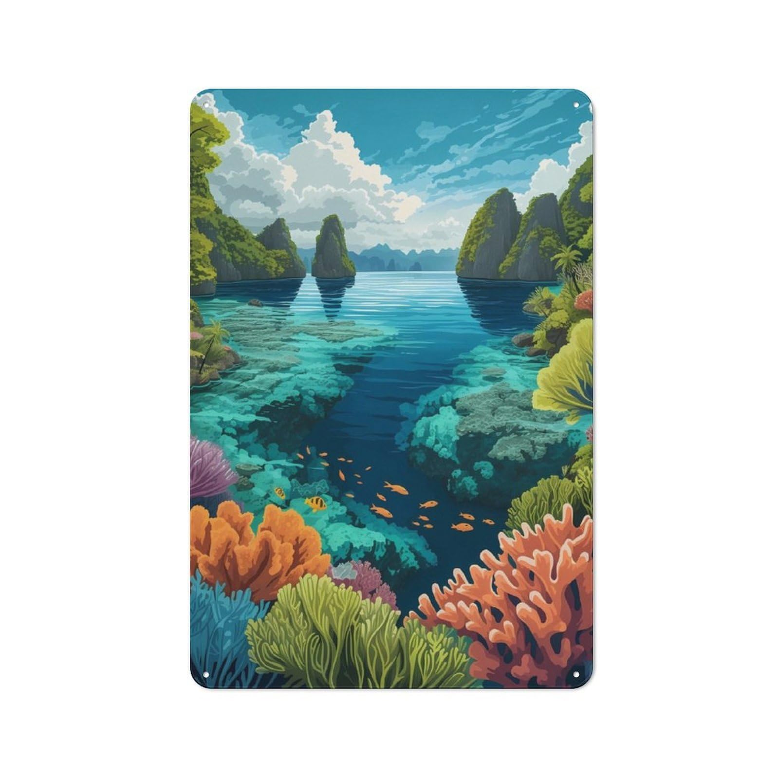 Junmoney Beautiful Raja Ampat Tin Wall Plaque 30X20cm With For Garage Or Workshop, For Kitchen, Dining Room And Home Bar Wall Decor