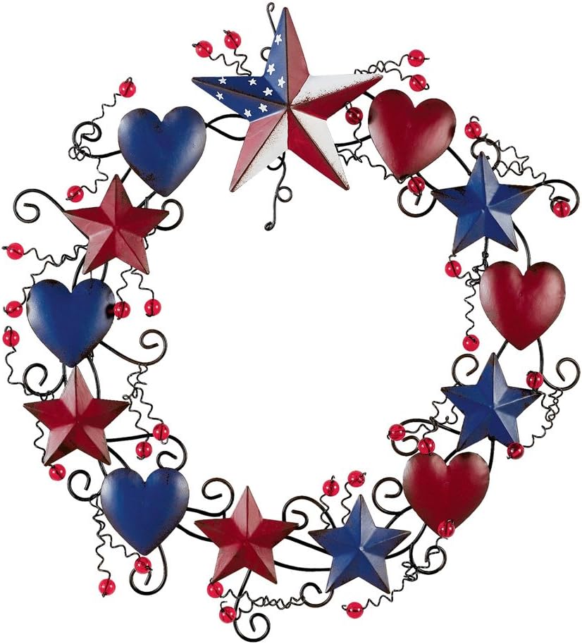 Collections Etc Rustic Americana Patriotic Metal Wreath Front Door Wall Decoration