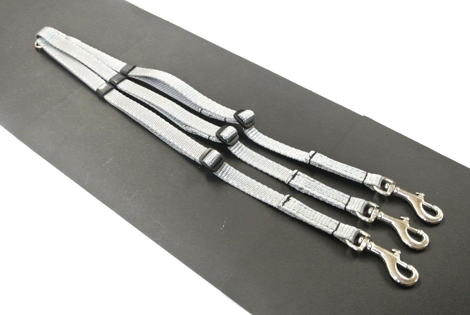 Dog Coupler/Splitter Lead Dual Walking Leash Adjustable 13mm Webbing 3 Way Splitter (Silver/Grey)