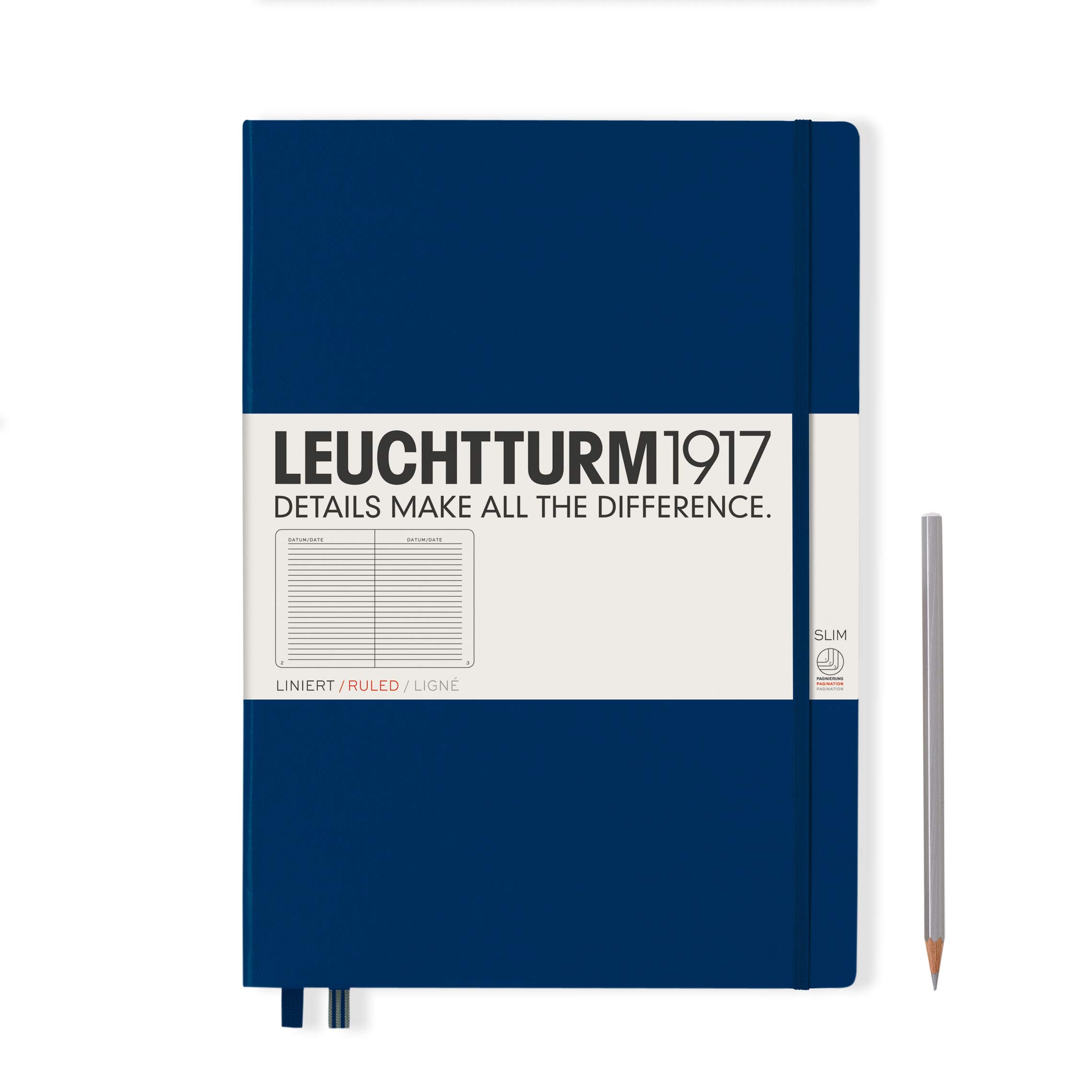 LEUCHTTURM1917342926 Notebook Master Slim (A4+), Hardcover, 123 numbered pages, Ruled, Navy