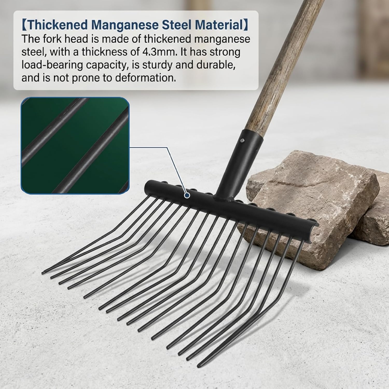 Manure Fork Replacement Head, Heavy Duty Manganese Steel Pitchfork Head with Ergonomic Handle for Stable, Garden, Farm Use