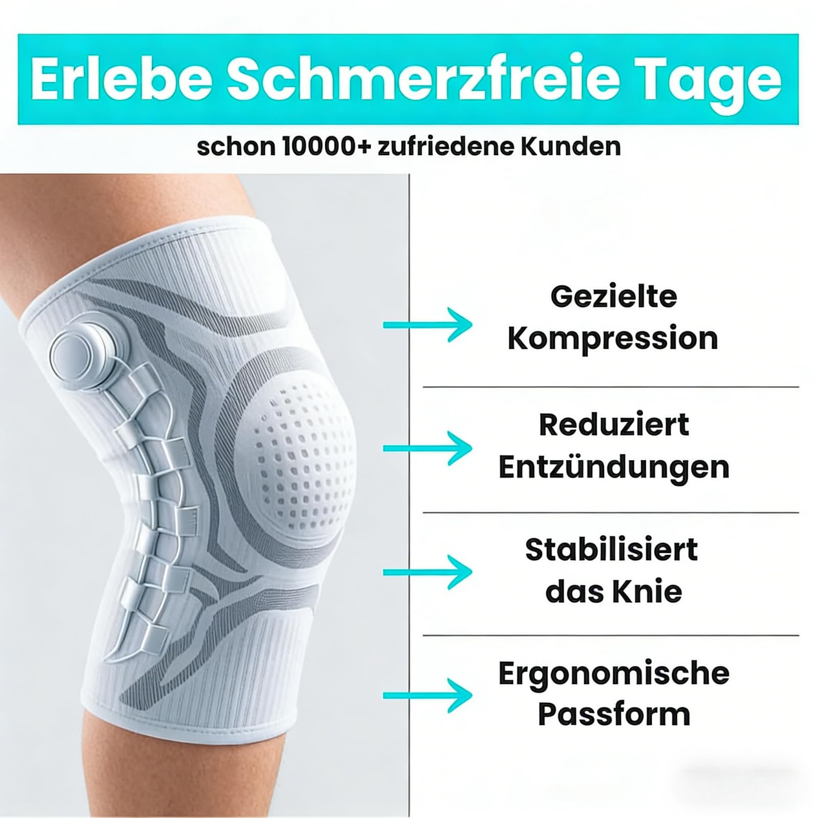 VILAO Kniebandage mit Drehverschluss, Patellarschutz, 3D-Kompression & Rutschfest für Alltag, Arbeit, Laufen, Fitness und weitere Sportarten (2 Schwarz,XXL)