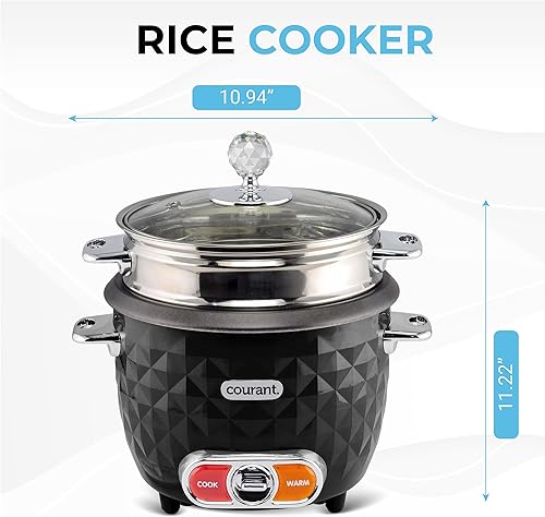 Miniatura 7 de Courant Olla arrocera y vaporera sin cocer de 10 tazas (cocidas)  5 tazas con operación de un solo toque, función automática de mantener el calor y