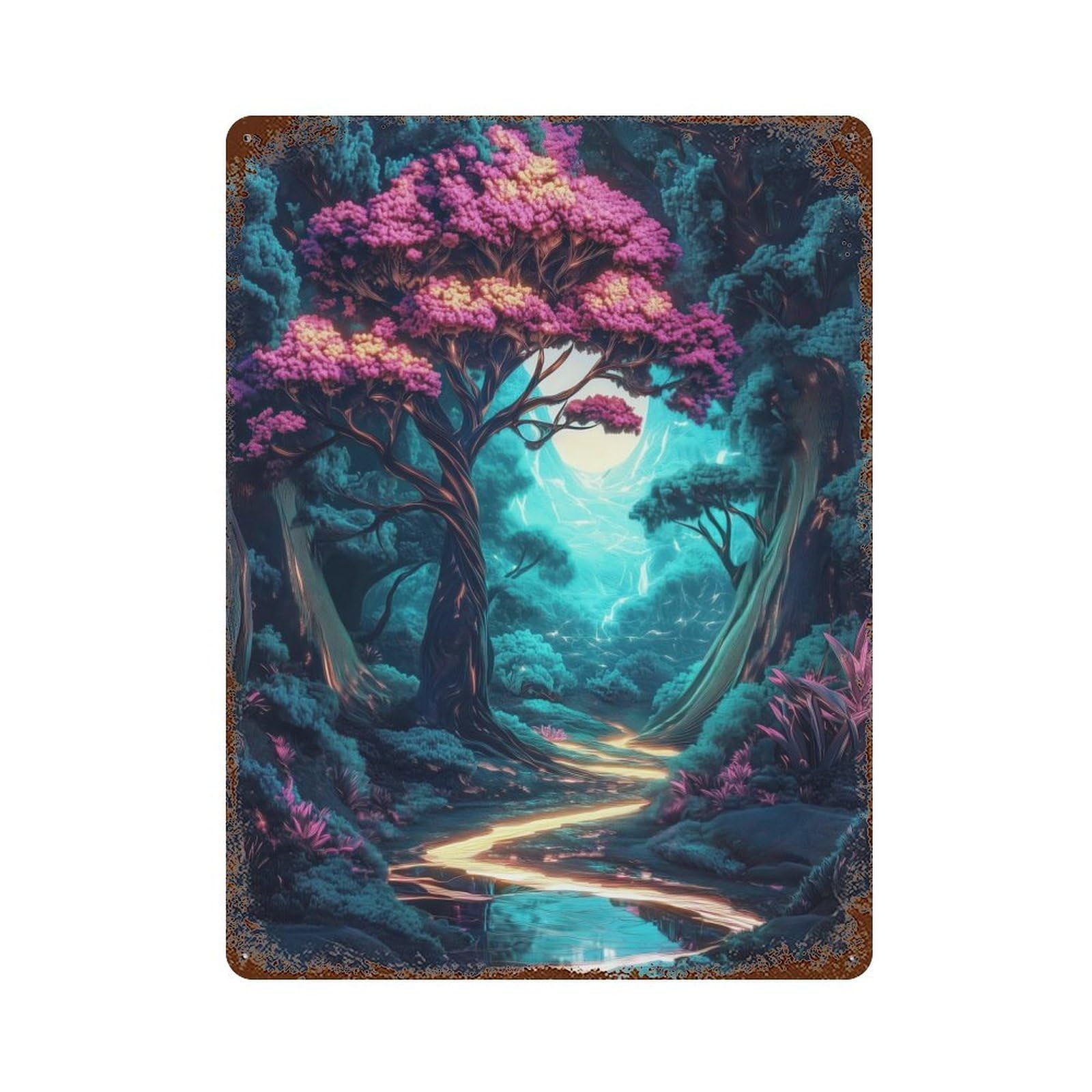 Enchanted Forest Path Rust Effect Tin Sign 15.7"x11.8", Novelty Wall Decor for Garage, Pub Or Kitchen