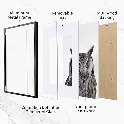Miniatura 62 de Fun Memories Portarretratos de metal de 16 x 20 pulgadas con paspartú de 11 x 14 pulgadas, acabado de aluminio cepillado, parte delantera de vidrio