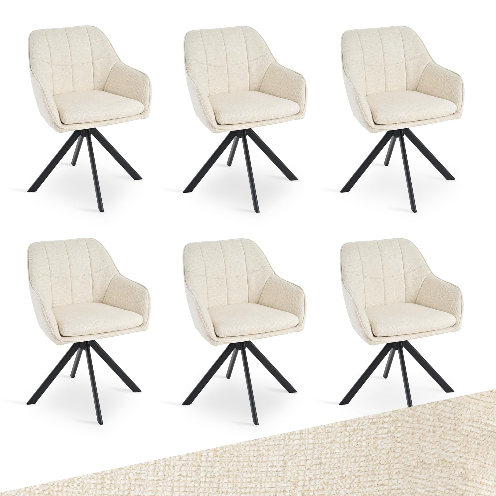 Goeurvant Drehbare Esszimmerstühle 6er Set mit Armlehnen – 360° Drehmechanismus, Polsterstuhl aus Chenille, Moderner Drehstuhl mit Rückenlehne für Esszimmer, Wohnzimmer, Büro, Cremeweiß