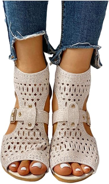 Amazon.com: Sandalias para mujer, primavera, verano, con puntera abierta,  con hebilla de tobillo, estilo bohemio, con diamantes de imitación, zapatos  planos : Ropa, Zapatos y Joyería