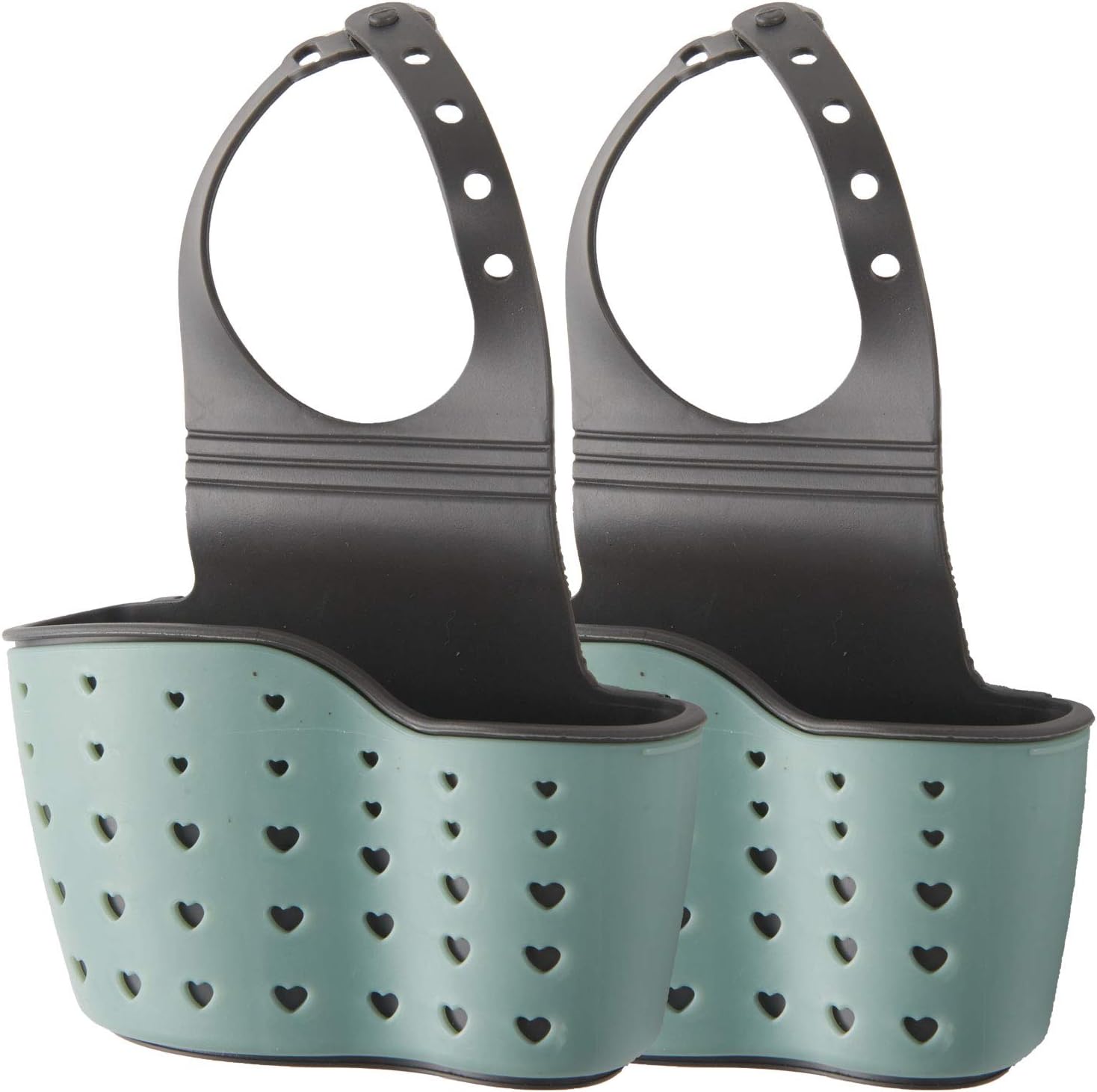 Plastic Sink Caddy Holder, YIVINIAID Hanging Kitchen Sink Caddy Organizer with Adjustable Strap and Drain Holes for Drying (Green)