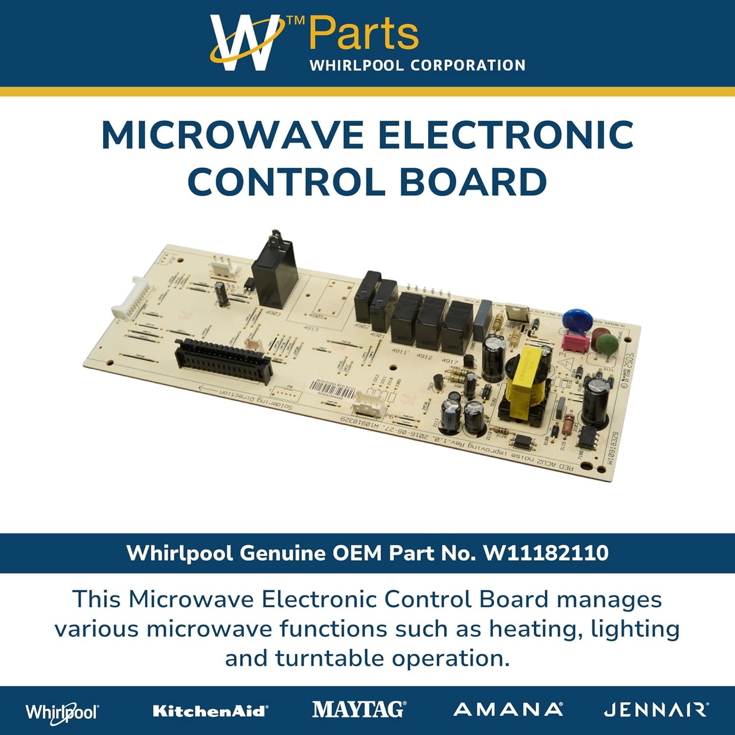 Whirlpool W11182110 Genuine OEM Microwave Electronic Control Board Replacement Part - Replaces W11120610 and W11122075