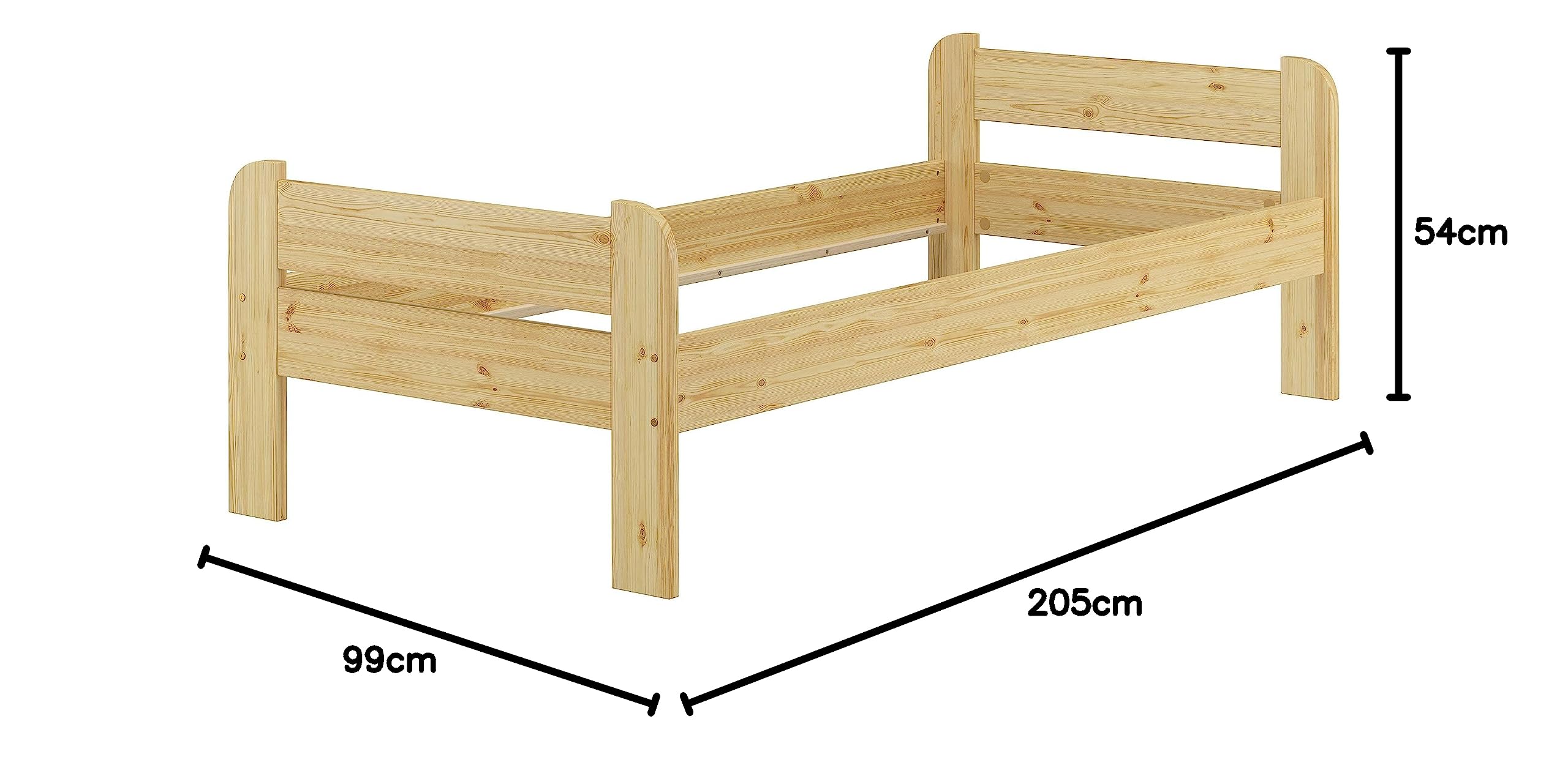 Letto Singolo Erst-Holz In Pino Massello 90x200 Cm, Con Doghe In Betulla, Bordo Alto 49 Cm - Adatto Anche Per Anziani