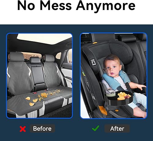 Miniatura 3 de 2 paquetes Bandeja de asiento de automóvil para niños, bandeja de viaje con portavasos para bebés pequeños, organizador de alimentos para asiento de