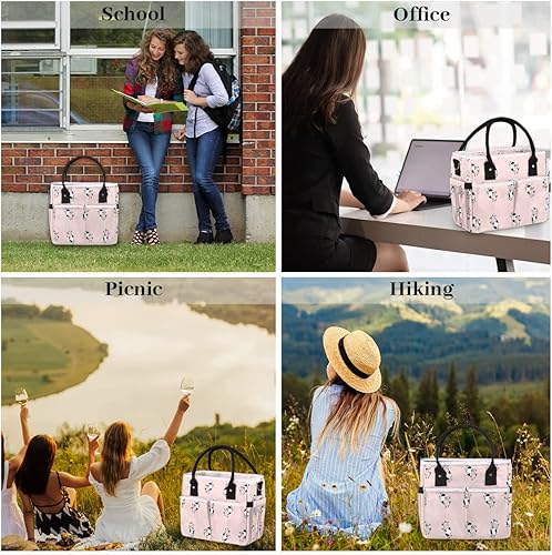 Miniatura 7 de Bolsa de almuerzo con diseño de vaca rosa para mujer, bolsa de almuerzo aislada con bolsillos para correa para el hombro, para adultos y hombres,