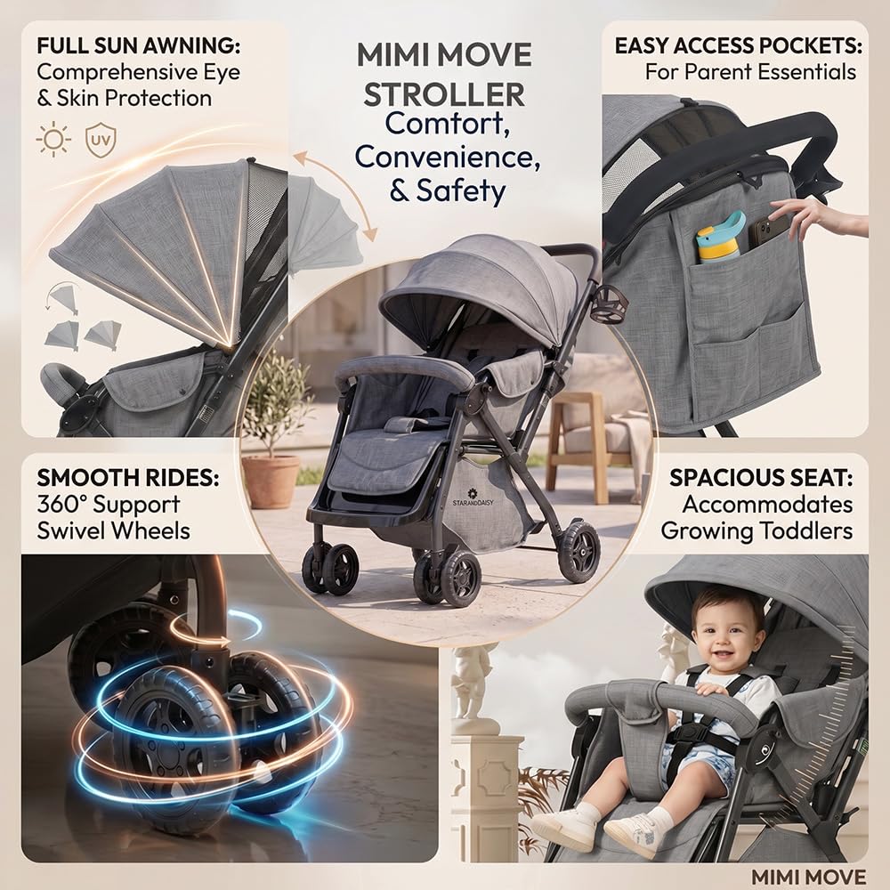 StarAndDaisy Foldable Stroller - Lightweight & Travel Pram -9
