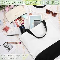 Vista 5 de Sanwuta 30 Bolsas Tote de Lona a Granel con Bolsa Cosmética con Cremallera, Bolsa de Compras de Algodón Reutilizable de 18.5" con Asa para Negro