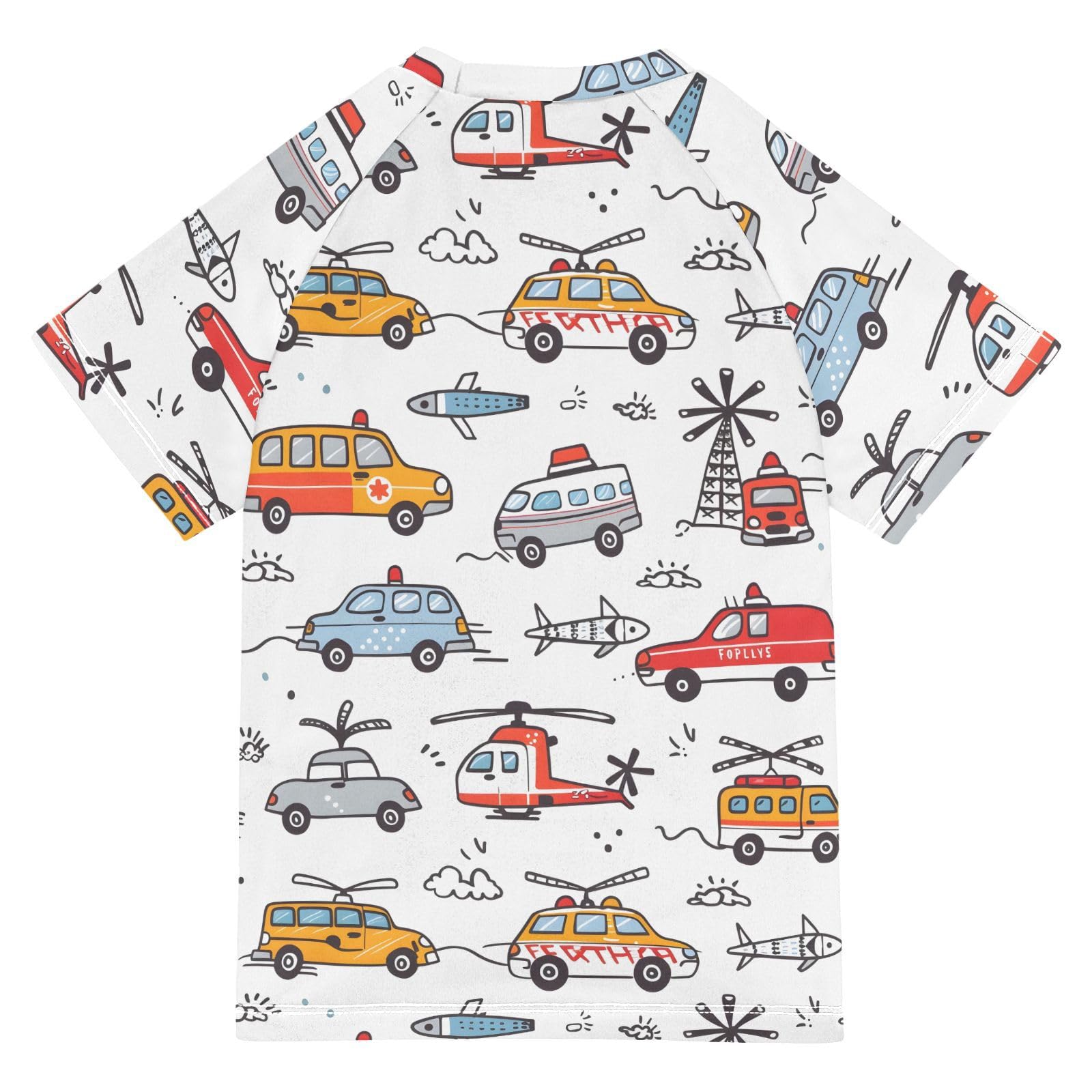ALAZA Kids Rash Guard Toddler Swim Shirt Boy Girls Car Vehicle UPF 50+ Short Sleeve 4T
