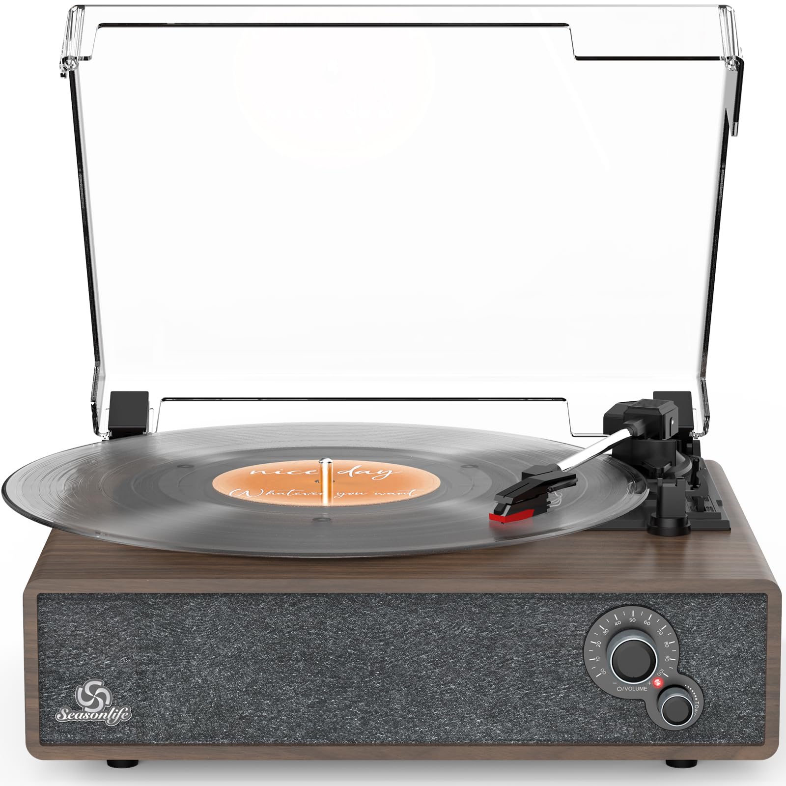 Record Player Vintage Turntable for Vinyl Records Built-in Stereo Speakers LP Phonograph Auto Stop Tone Adjustment Belt Drive 3 Speed 3 Size Support Wireless Input RCA Output Retro Coffee Brown