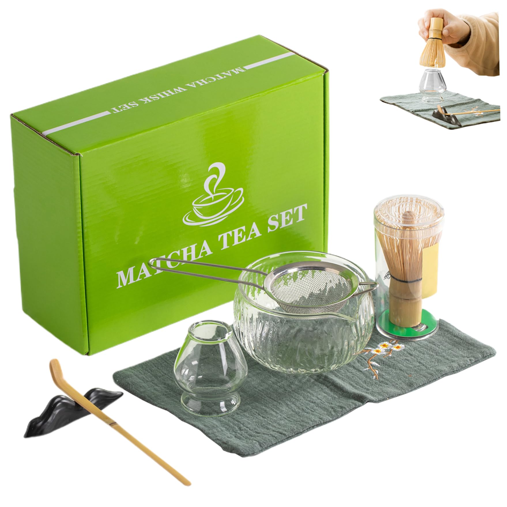 CHWNIBAY Matcha Kit 5 Pezzi,Matcha Set,Include un Frusta Matcha in Bambù,Due Cucchiai Tradizionali,Portafrusta,Setaccio per il Tè Matcha,È il Miglior Regalo per gli Amanti del Tè Matcha