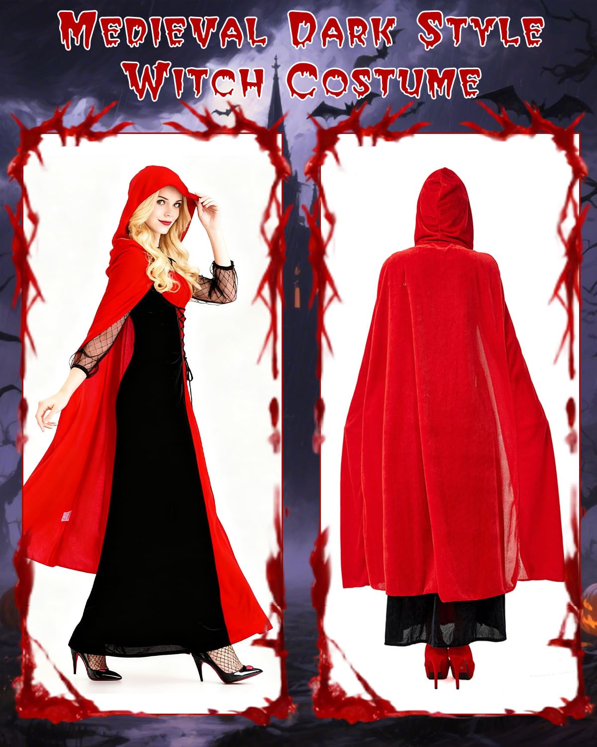 TOLOYE Vampire Costumes for Women Halloween Vampire Fancy Dress - Image 4