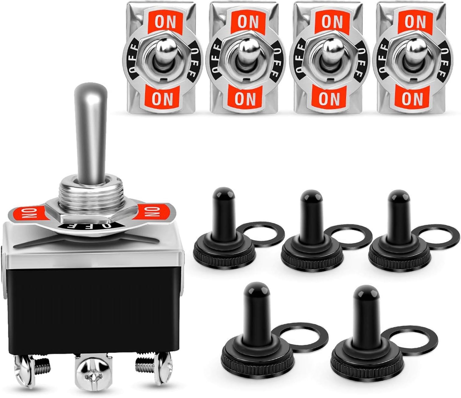 Toggle Switch, Heavy-Duty Electrical Toggle Switch, 3 Pin SPDT Marine Toggle Switches Waterproof 15A 250V 20A 125V(5 Pack)