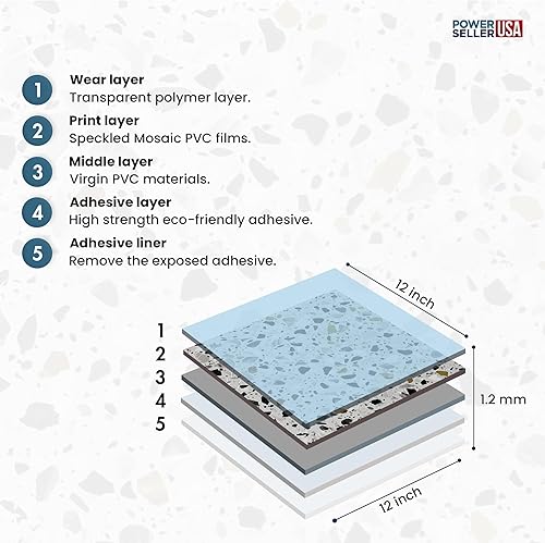 Miniatura 3 de PowerSellerUSA Azulejos de vinilo autoadhesivos, 20 unidades de 12 x 12 pulgadas con patrón de mosaico contemporáneo para despegar y pegar, azulejos