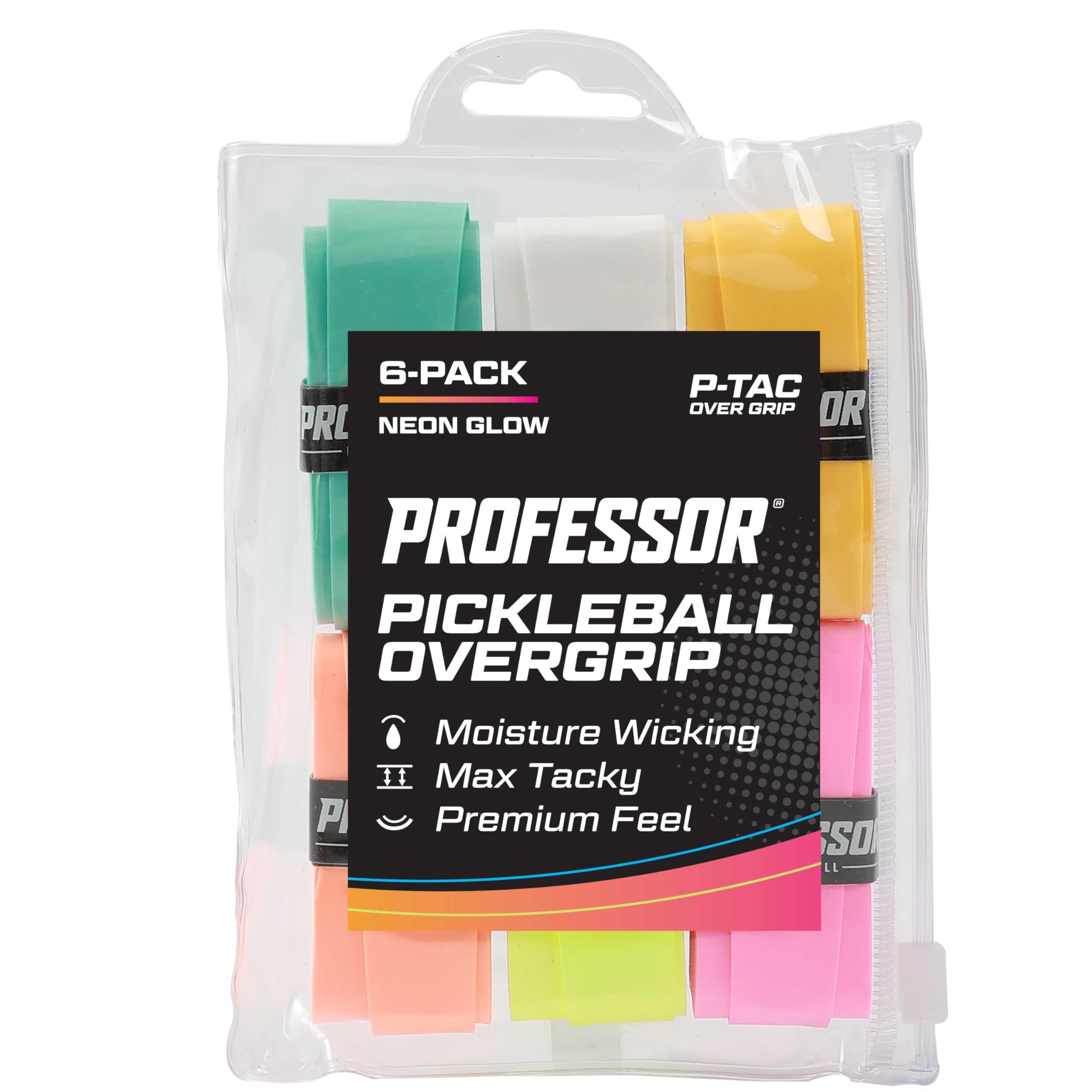 Professor P-Tac Pickleball Paddle Overgrip – Max Tacky, Moisture-Wicking Grip Tape for Pickleball Paddles in 6 & 12 Packs, Anti-Slip & Durable Overgrip for Control & Enhanced Performance