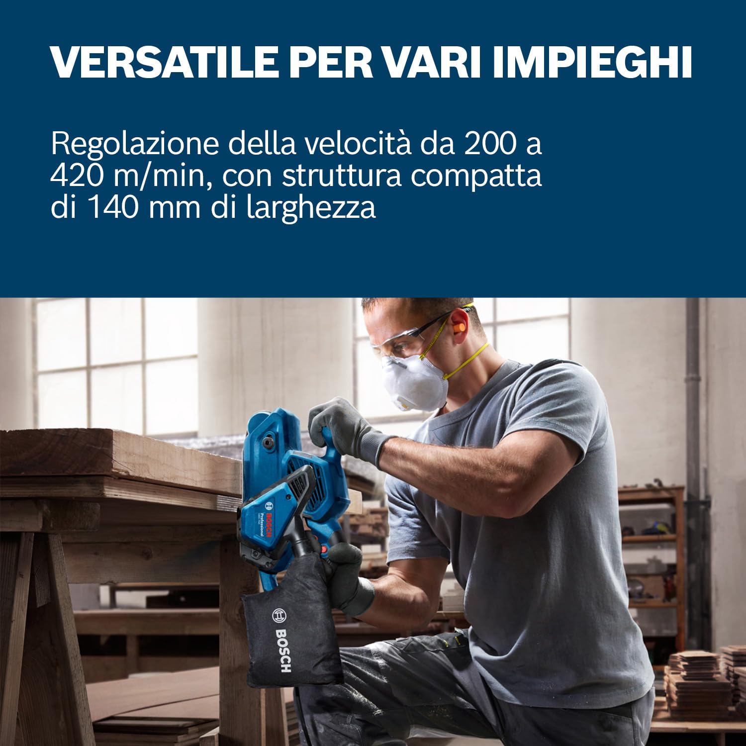 Bosch Professional Levigatrice a nastro GBS 750 (motore da 850 W, incl. nastro per levigatura in tessuto, sacchetto raccoglipolvere)