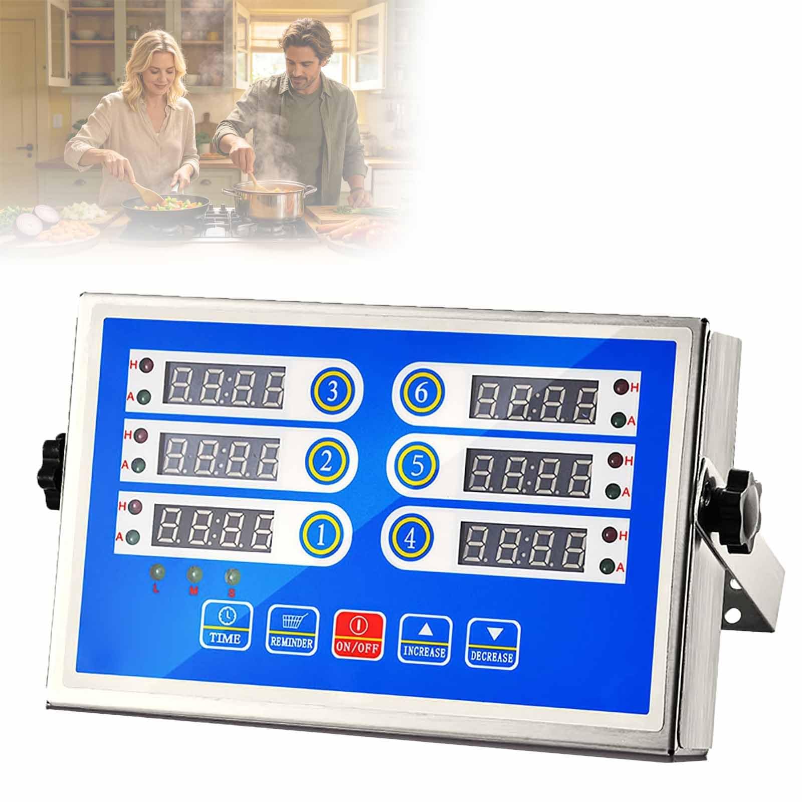 Temporizador Comercial de 6 Canales, temporizadores de Cocina Profesionales de 6 Canales con Pantalla LED, función de Memoria Inteligente y Ajuste máximo del Temporizador de 99 Minutos