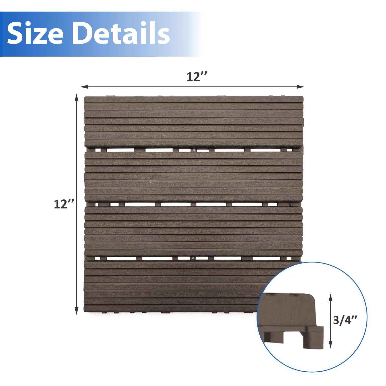 27 PCS 12x12 Inch Interlocking Deck Tiles - Waterproof All-Weather Outdoor Patio Flooring for Pool, Balcony, Backyard, Porch & Garden, Chocolate