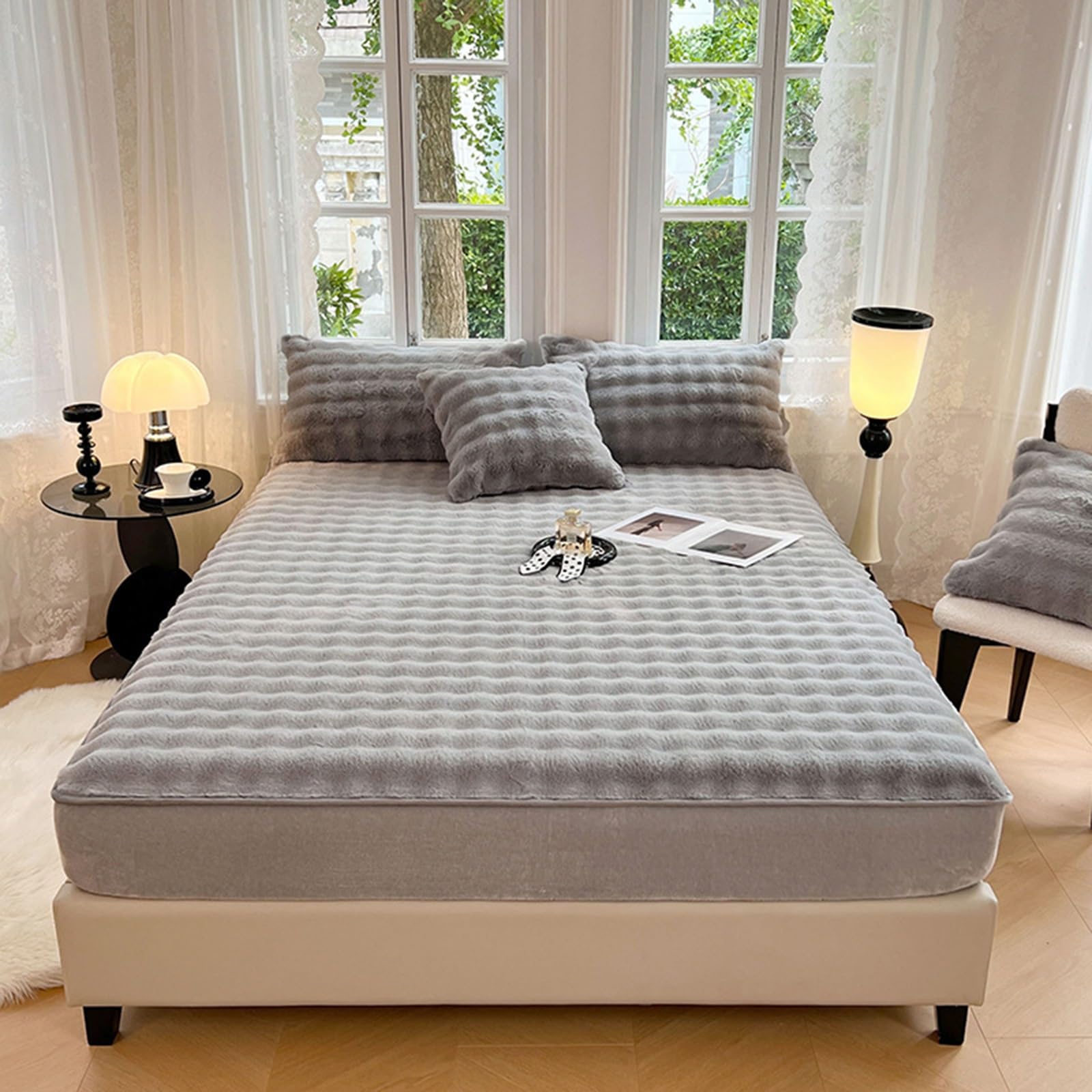 Protège-matelas douillet en flanelle premium grise lit 180 x 200