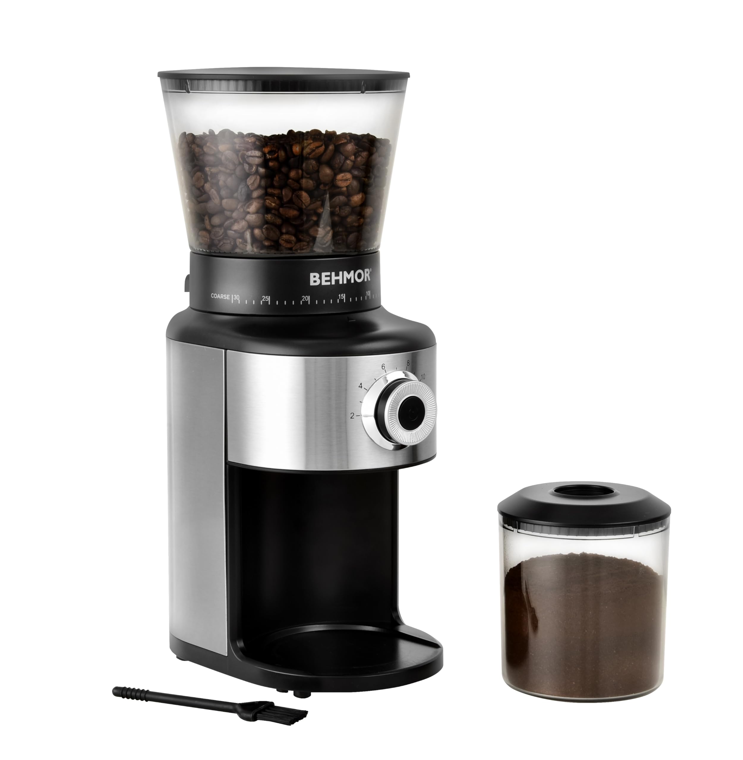 Coffee Grinder, Behmor Ideal Conical Burr Grinder, 30 Grind Settings, 2-12 Cup Capacity, 300g Bean Hopper, Low Noise, Auto Bean Closure