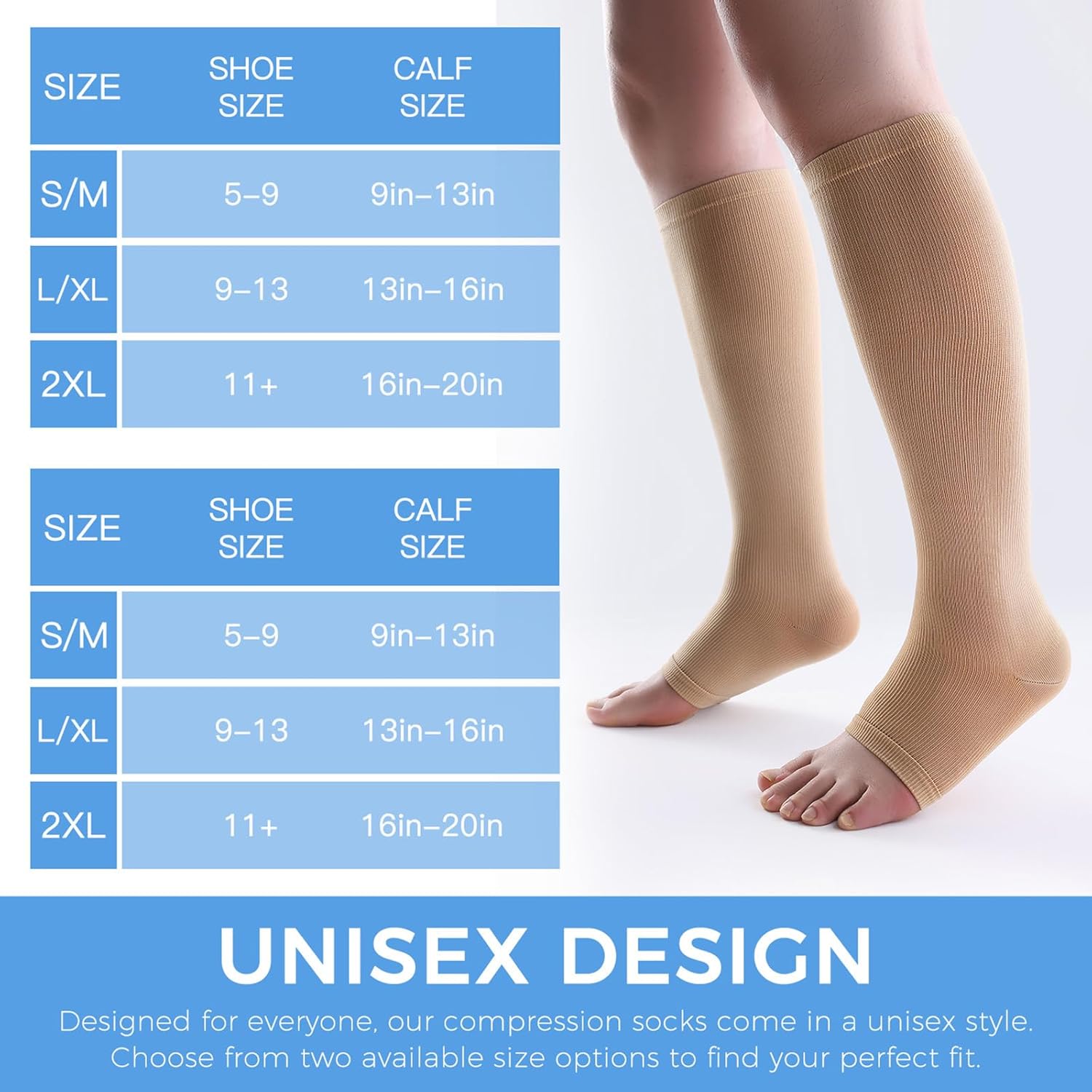 3 Pairs Open Toe Compression Socks for Men & Women - 15-20 mmhg Knee High Stockings for Circulation Support - Image 4