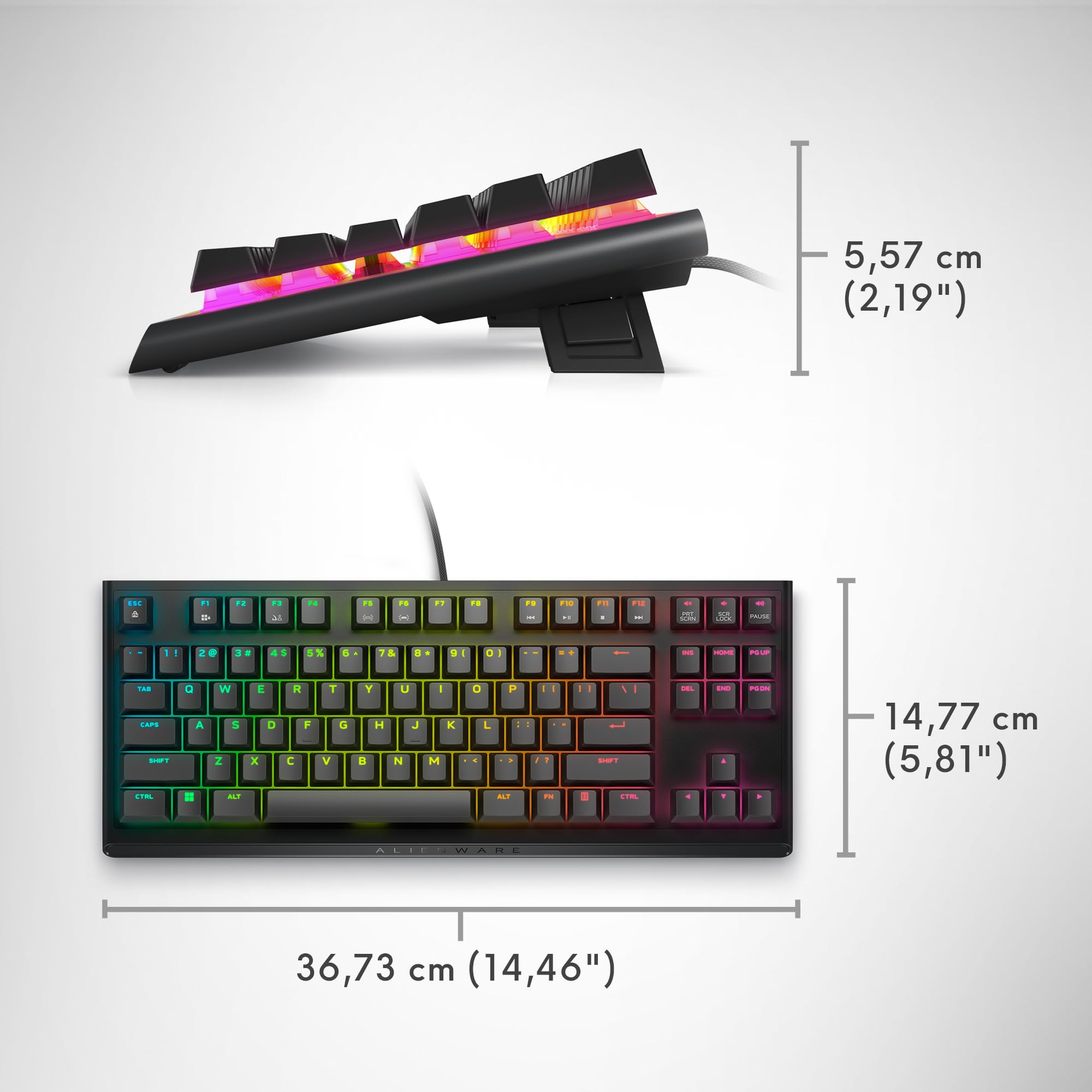 Alienware Tastiera gaming cablata AW420K, Cherry MX Red, RGB per tasto | Connessione USB, Altezza regolabile, N-key rollover, Dark Side of the Moon, Cavo USB-C 2 m