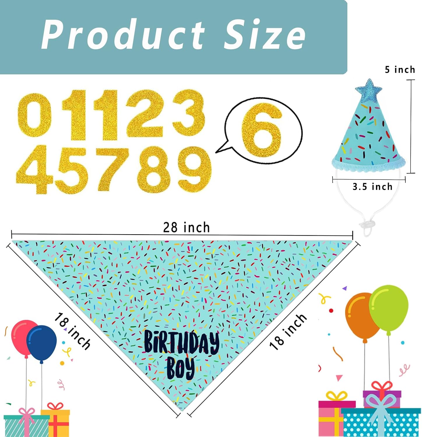 Dog Birthday Bandana Set, Light Blue Birthday Boy Decorations, HBD Party Supplies with Hat Bandana Numbers for Pets (Light Blue) image 4