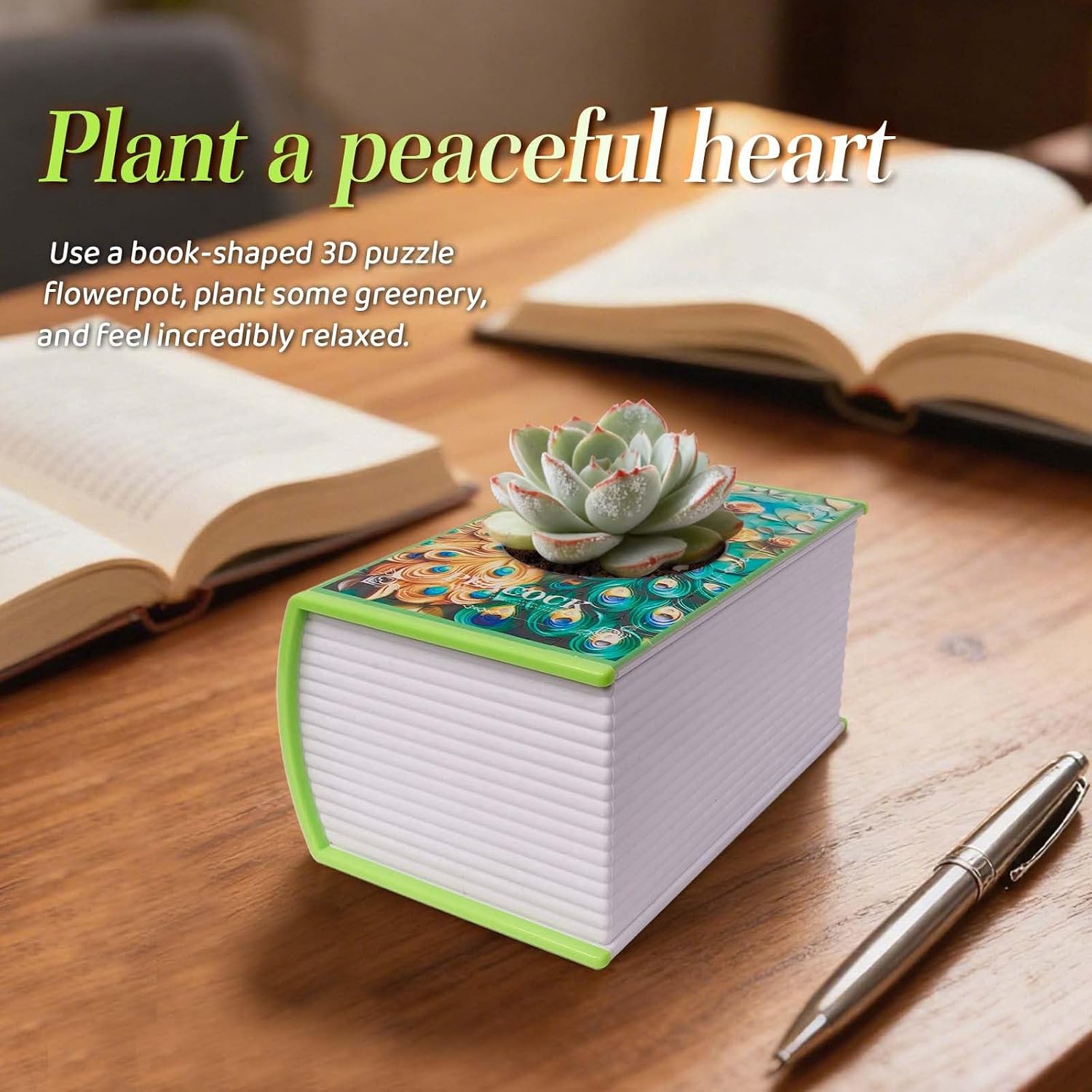 3D Puzzle Planter,Book Vase for Flowers Unique Plant Pots Plastic 3D Puzzles for Adults Housewarming Birthday Gifts Home Decor Green