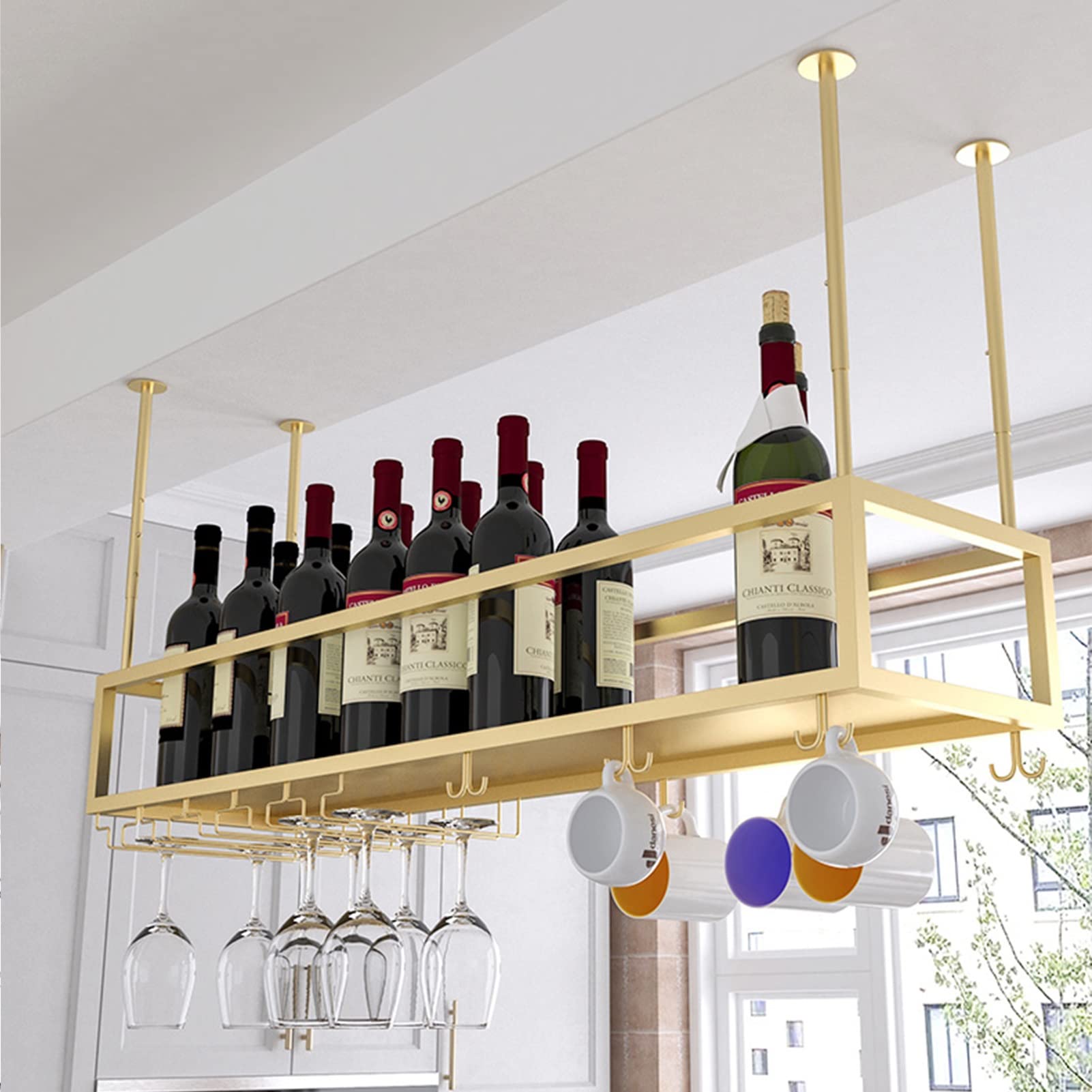 Étagère murale en métal pour verres à vin style vintage cuisine et bar 100x25 cm