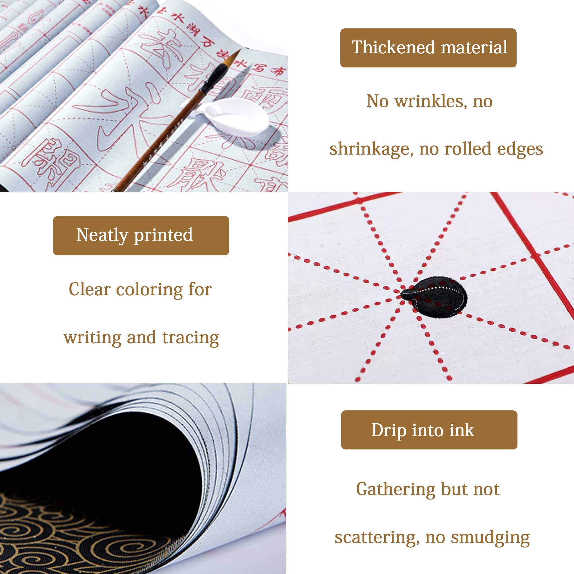 10pcs Pinceau De Calligraphie Chinoise Kanji Japonais Sumi Ensemble Avec 3 Brosse Chinoise Pinceau De Calligraphie,6 Papier De Tissu d'Écriture d'Eau,1 Bol d'Eau,Pour Débutant,Étudiants,Artistes