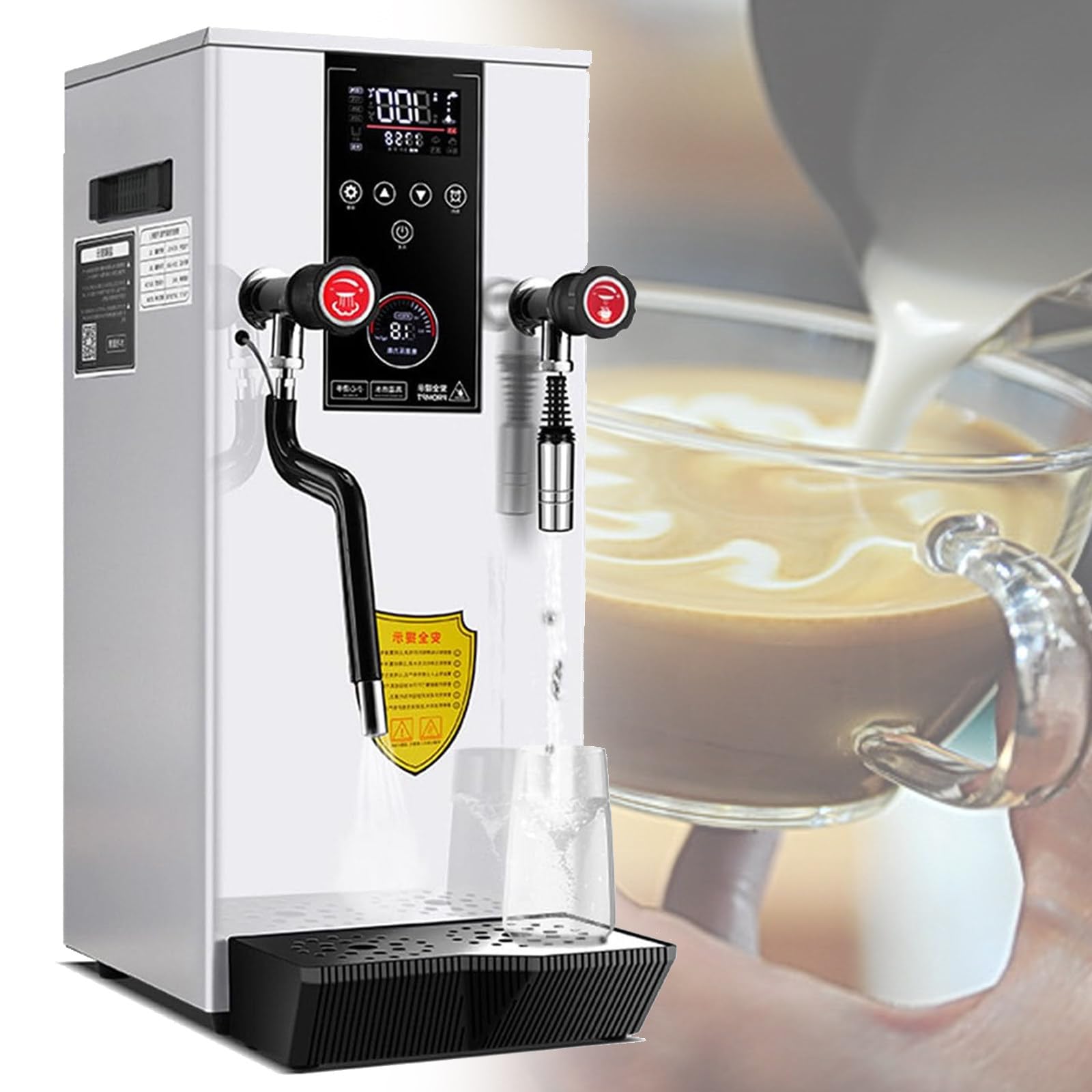 Espumador de leche eléctrico de 2500 W, vaporizador de leche comercial de 220 V, con 2 pantallas LCD de temperatura (blanco)