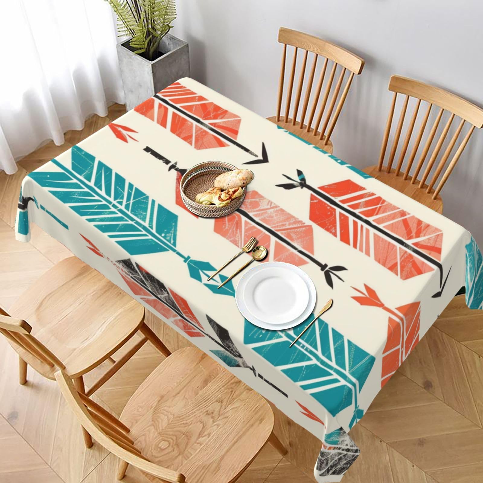 WPKJU Coral and Teal Arrows Printed Tablecloth 60x90 in Water Resistant Table Cover Washable Rectangle Table Cloth for Dining Tables