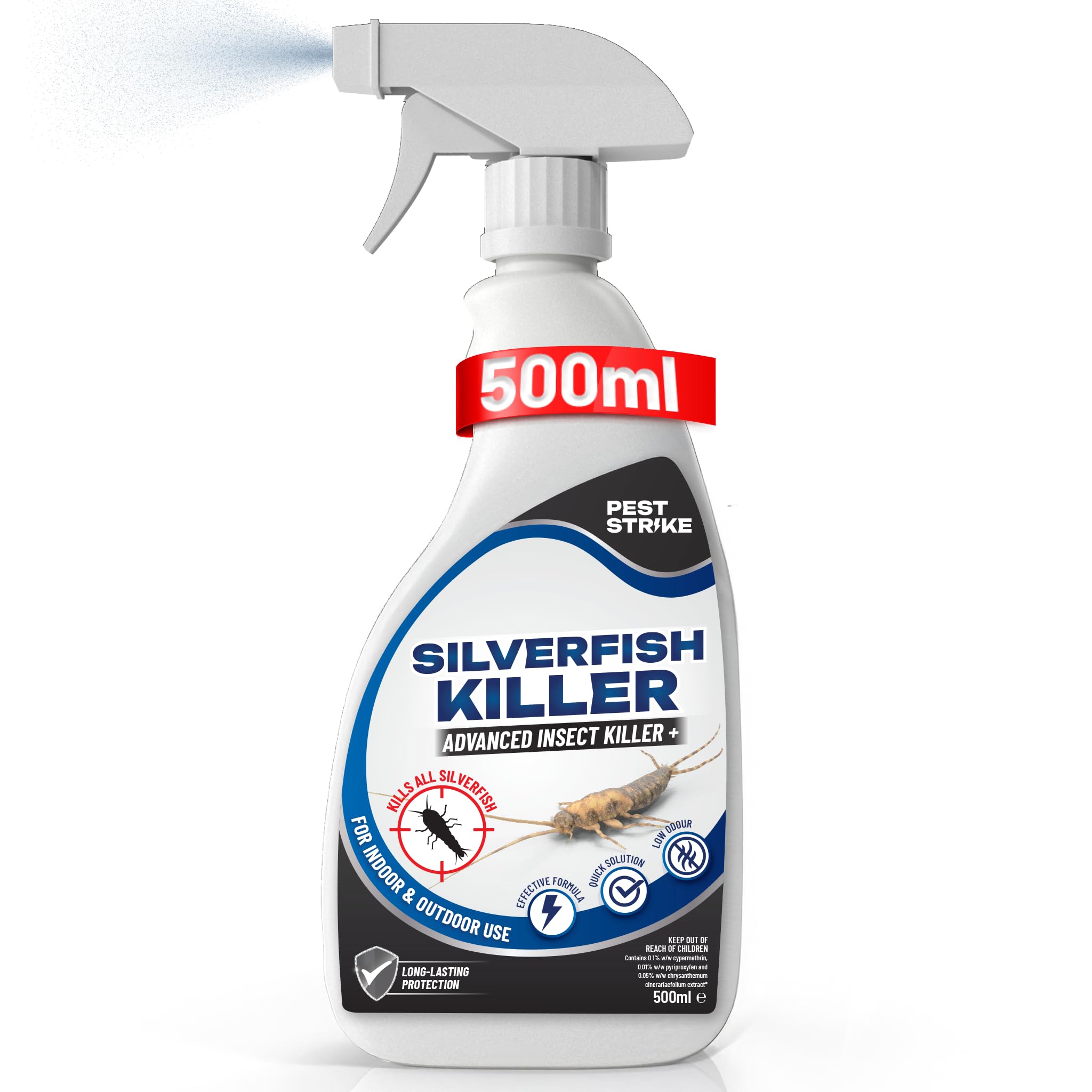 Silverfish Killer Spray 500ml – Kills on Contact – Up to 3 Months Protection | Odourless & Non-Staining | Bathrooms, Kitchens & Basements | Indoor Silverfish Treatment