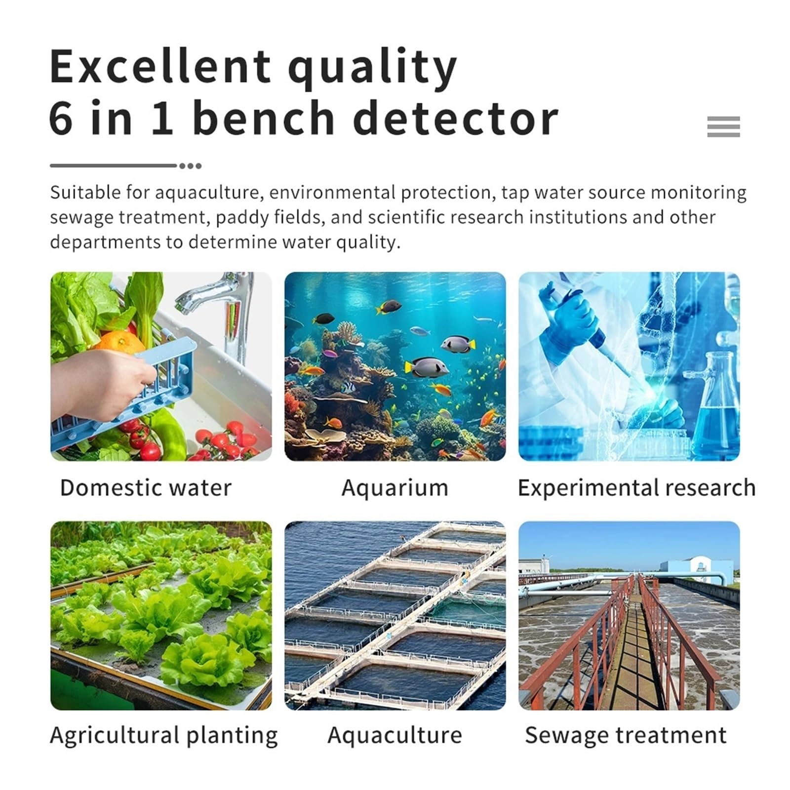 Testeur d'eau numérique 6 en 1, pH-mètre, EC, TDS, ORP, CF, température, analyseur de qualité de l'eau potable, moniteur for aquarium, hydroponie, laboratoire Pour le jardinage et l'agriculture
