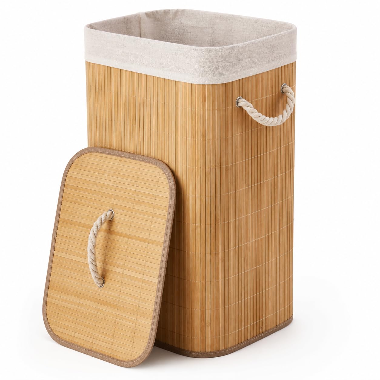 B&Q -  Collapsible Bamboo Laundry Basket Hamper With Lid Foldable Storage Bin