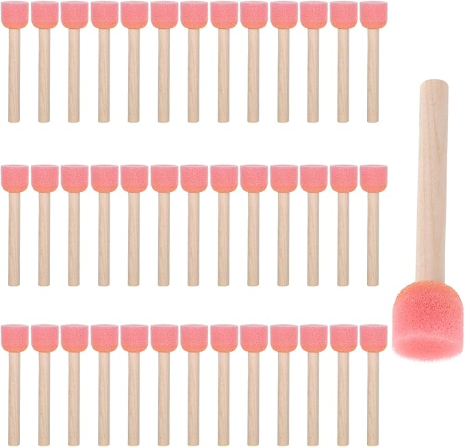 40 Pack Round Sponge Foam Brush 0.8'' Wooden Handle Foam