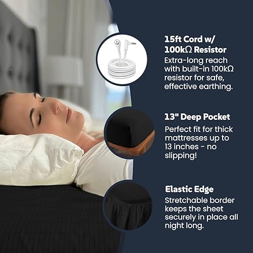 Miniatura 14 de OKOHEY Grounding Fitted Sheets with 15ft Earthing Cord, Queen Size, 90% Organic Cotton + 10% Silver Fiber, Soft & Breathable Grounded Sheet for White