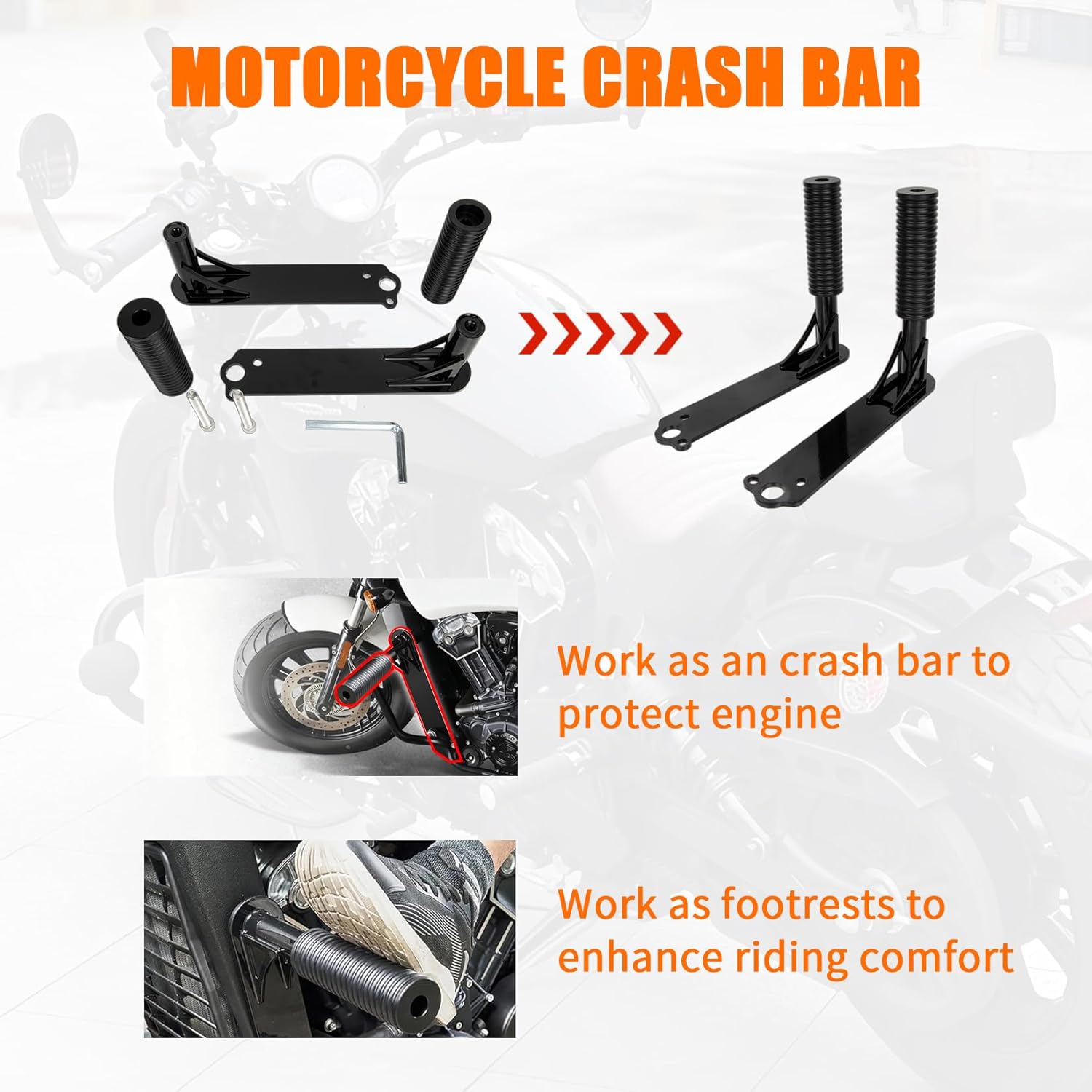 PSLER 2PCS Motorcycle Crash Bar - Fits for Indian Scout/Scout Bobber/Custom (2015-2024) Highway Engine Guard Protection System
