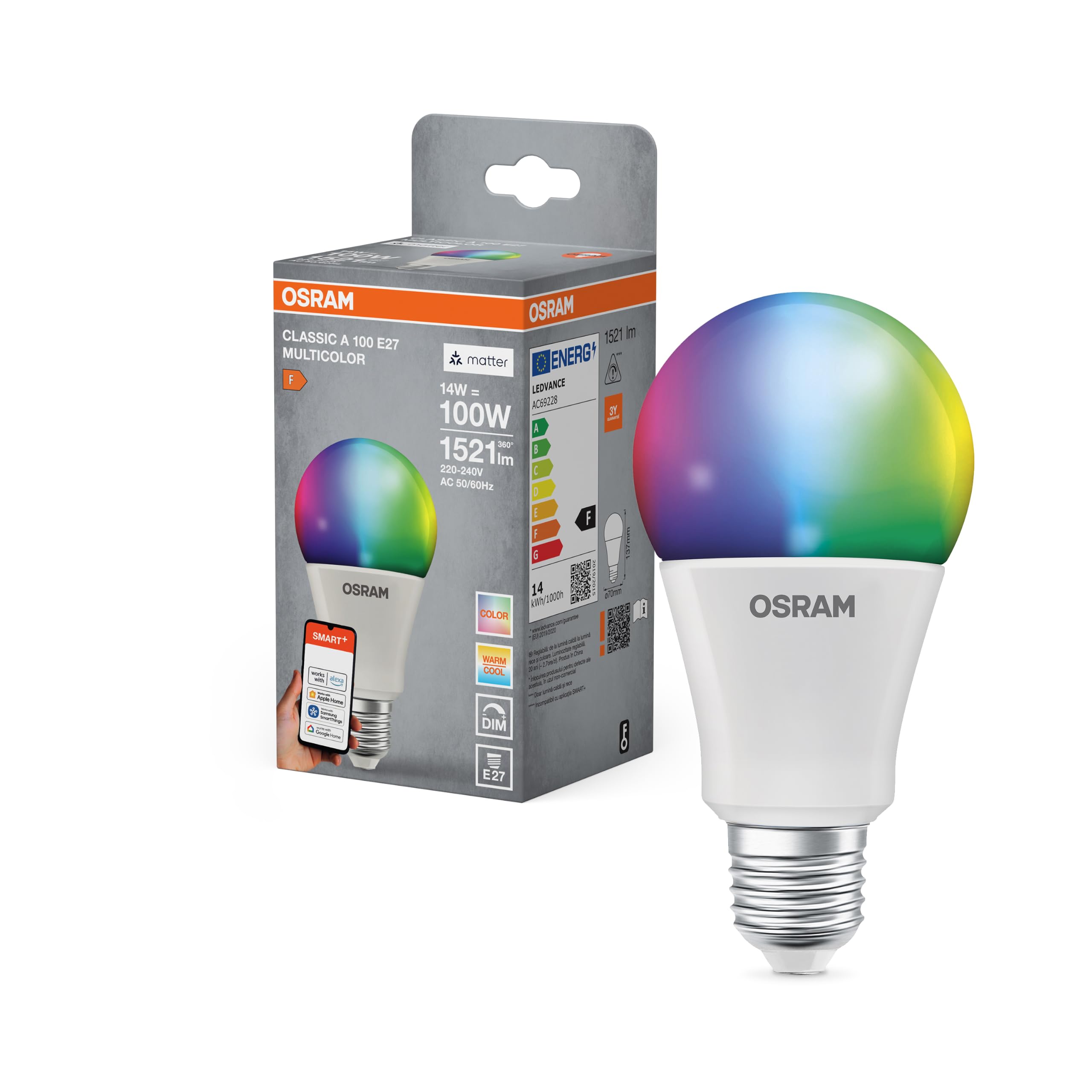 OSRAM Lampada LED SMART+ opaca G95 Globe E27 RGBW — immagine 15 di 16