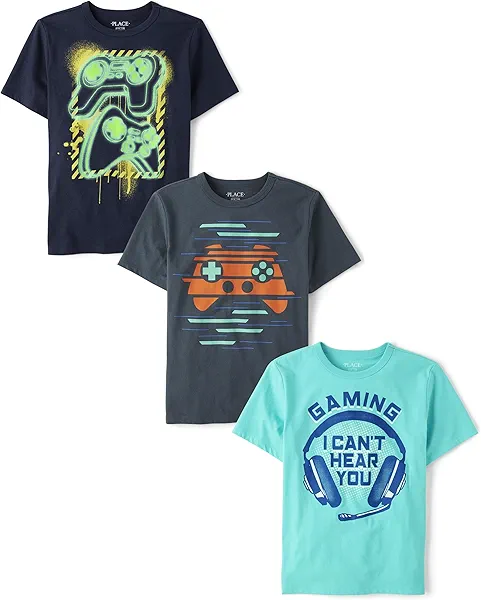 The Children's Place Boys' Gamer,Sports Short Sleeve Graphic T-Shirts,3 Pack