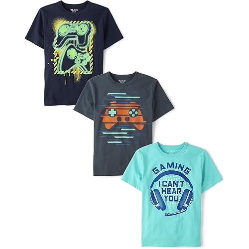 The Children's Place Boys' Gamer Short Sleeve Graphic T-Shirts, Multipack