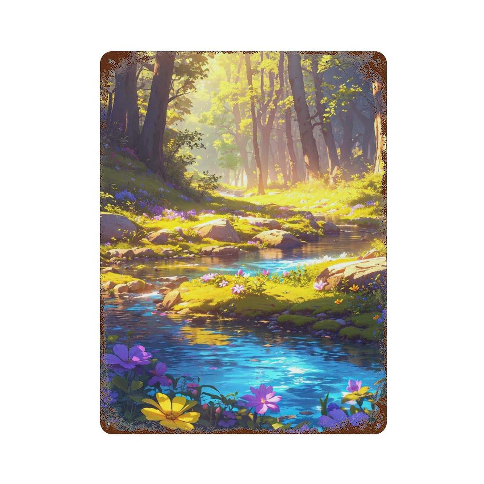 Rust Effect River of Flowers Vintage Rust Metal Sign 15.7"x11.8", Classic Wall Plaque for Shed, Workshop And Garage Wall Decor