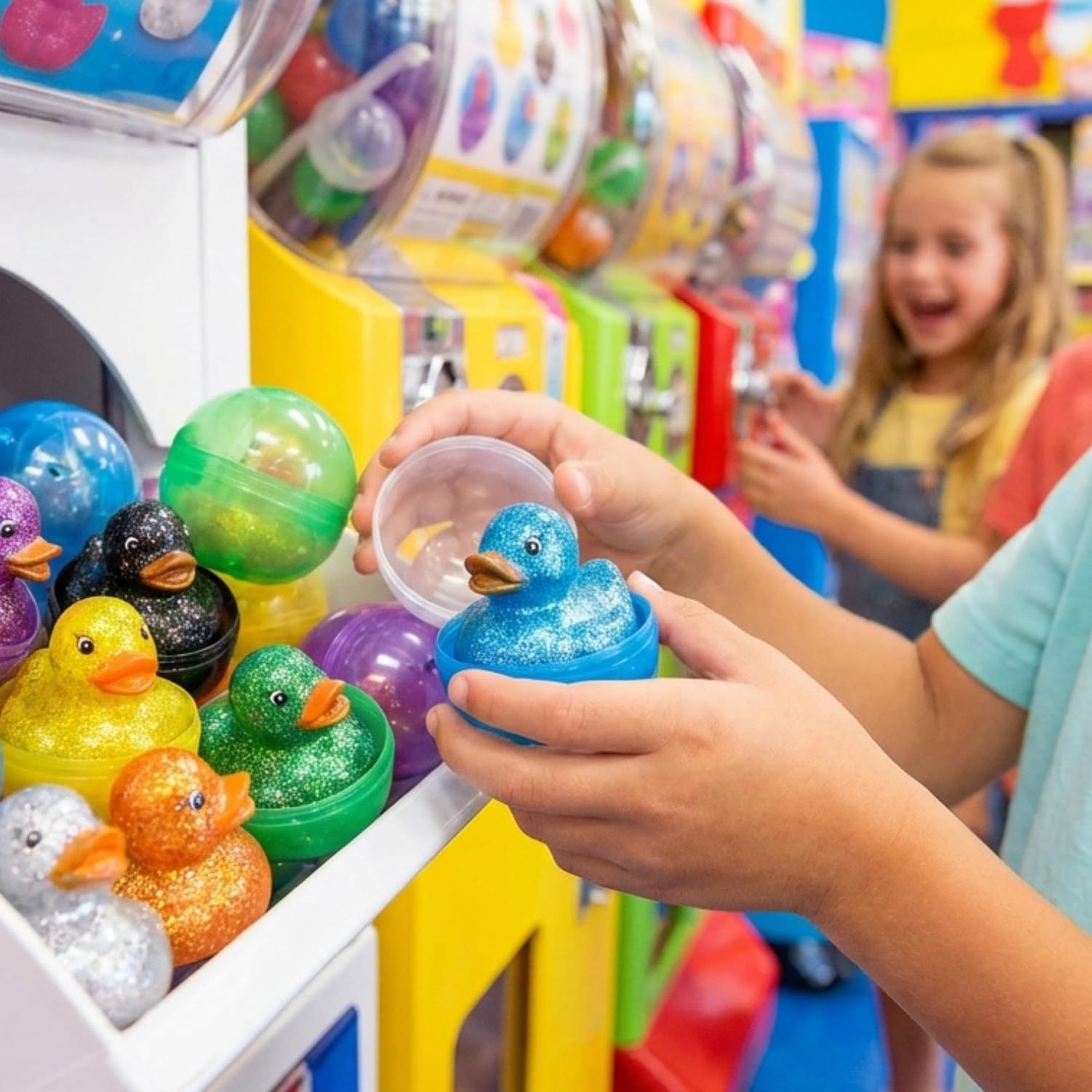 1.5 Inch Rubber Glitter Duckling in 2 Inch Capsule – 250 Count